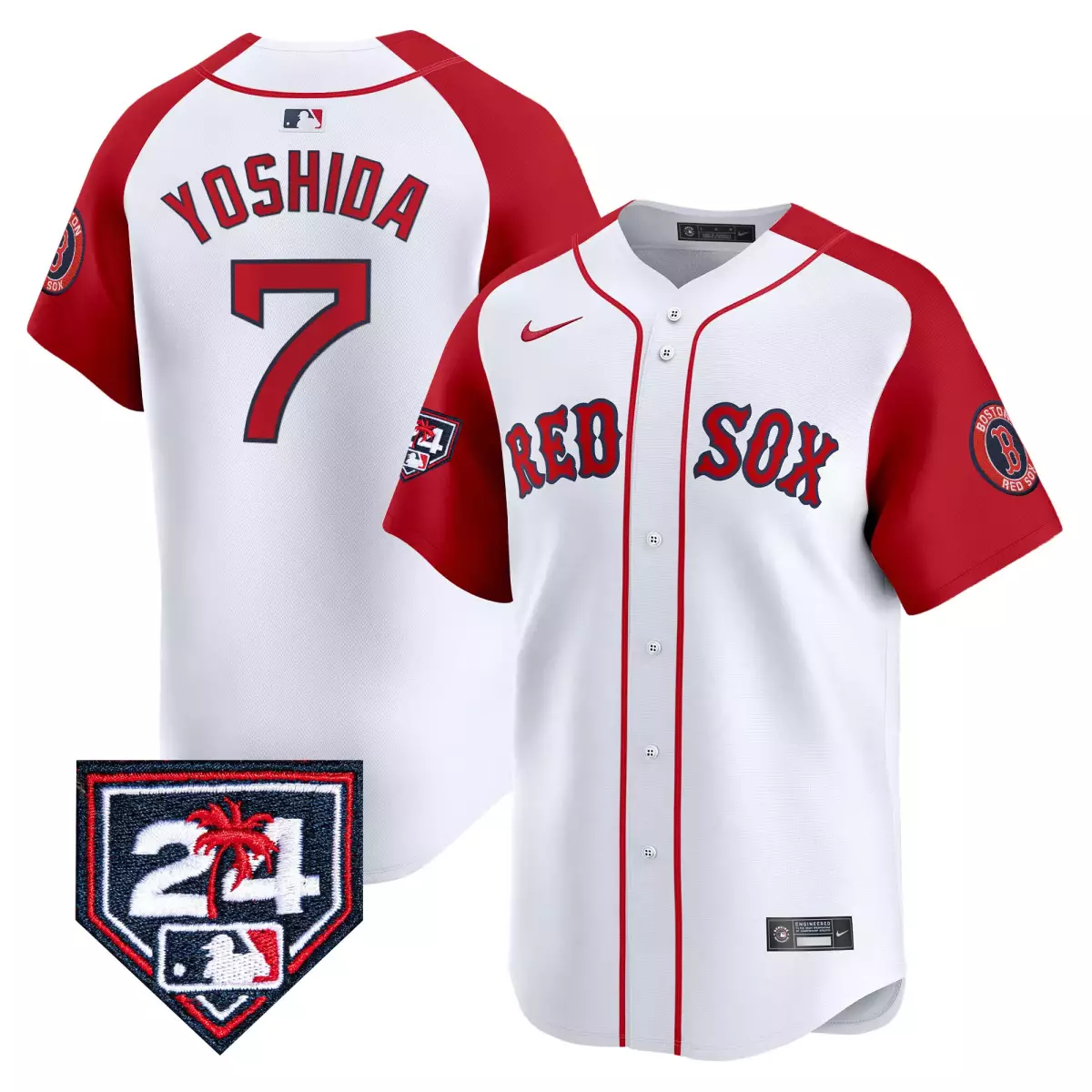 boston red sox 7 yoshida white red jersey 2024 spring training patch vapor premier limited all stitched 9j8