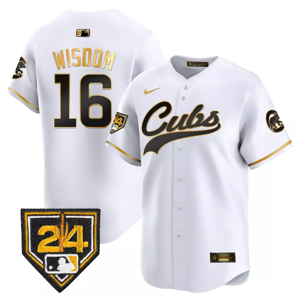 chicago cubs 16 wisdom white gold jersey 2024 jackie robinson patch vapor premier limited all stitched
