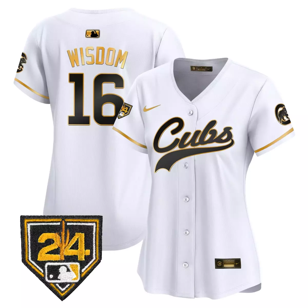 chicago cubs 16 wisdom white gold jersey 2024 jackie robinson patch vapor premier limited all stitched