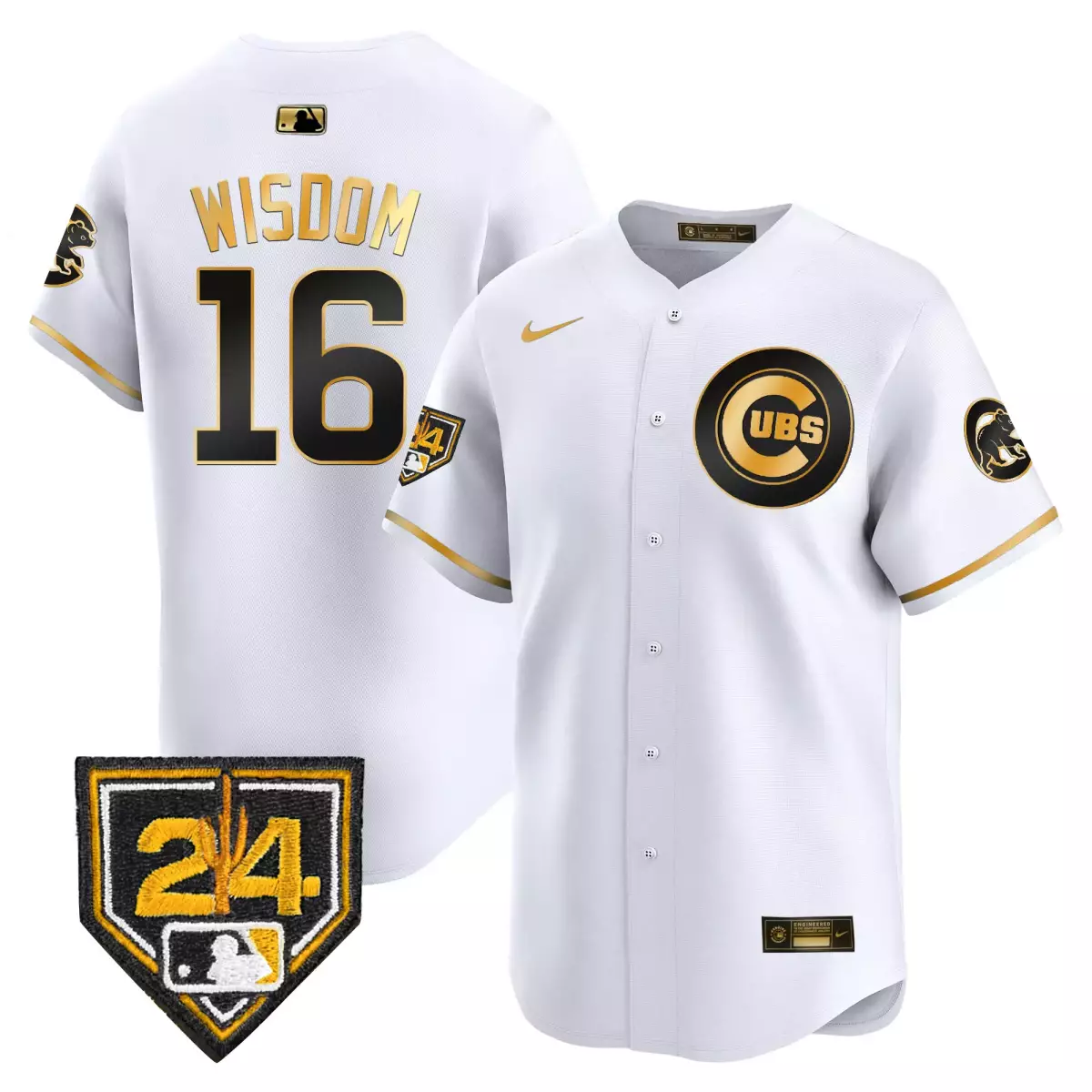 chicago cubs 16 wisdom white gold jersey 2024 jackie robinson patch vapor premier limited all stitched