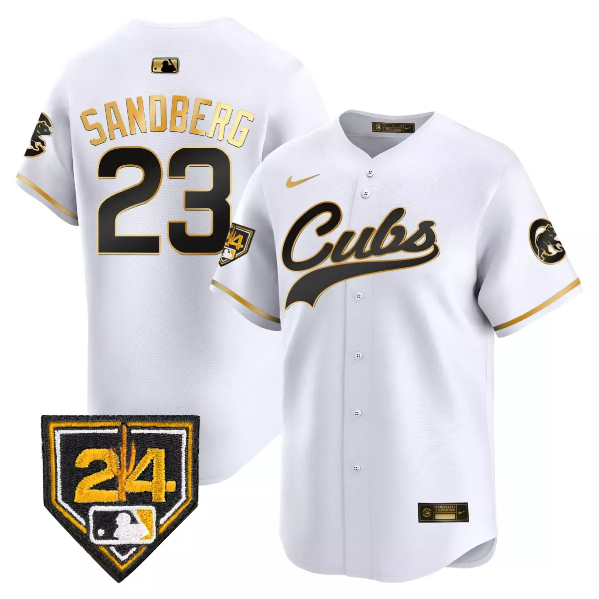 chicago cubs 23 sandberg white gold jersey 2024 spring training patch vapor premier limited all stitched qdu