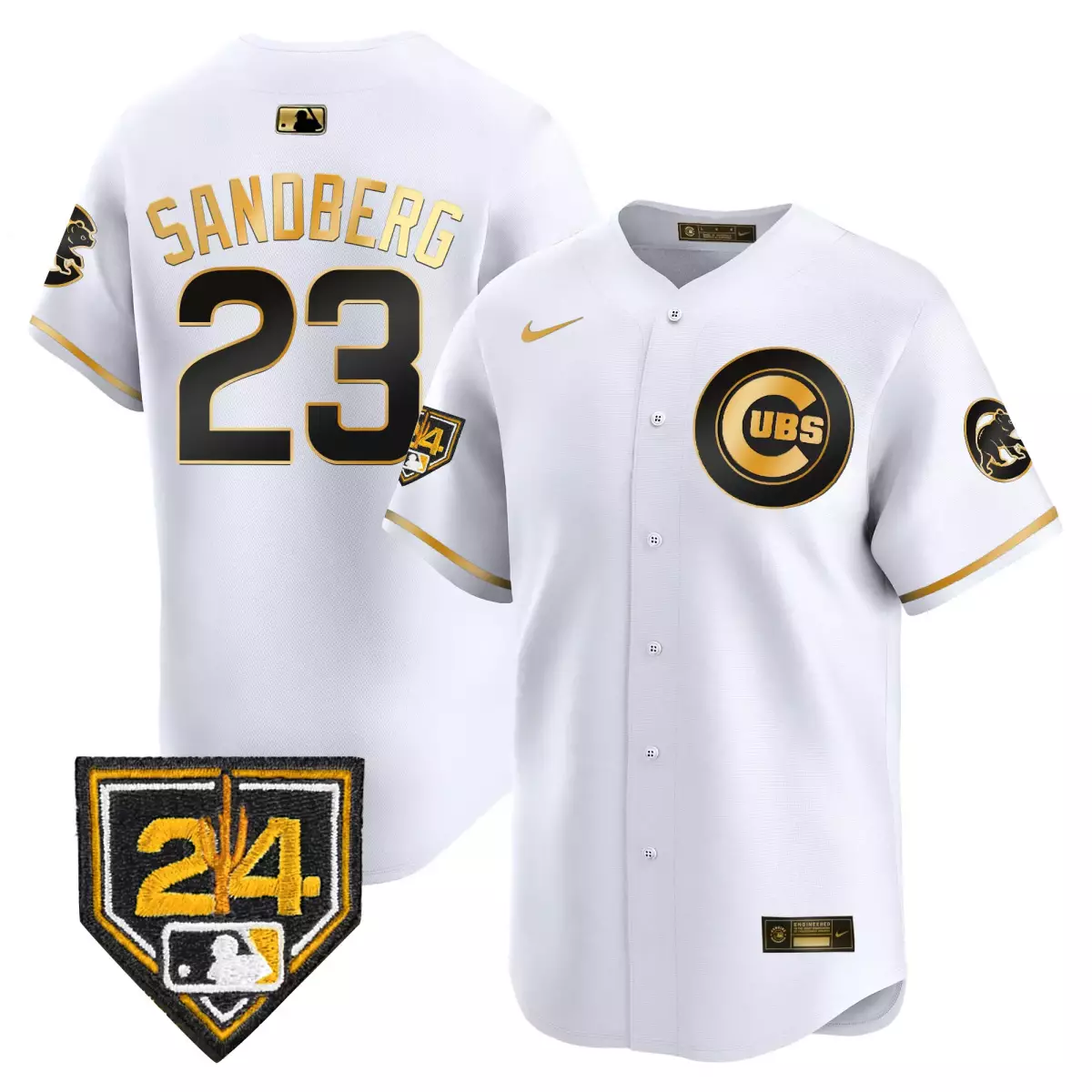 chicago cubs 23 sandberg white gold jersey 2024 spring training patch vapor premier limited all stitched qdu