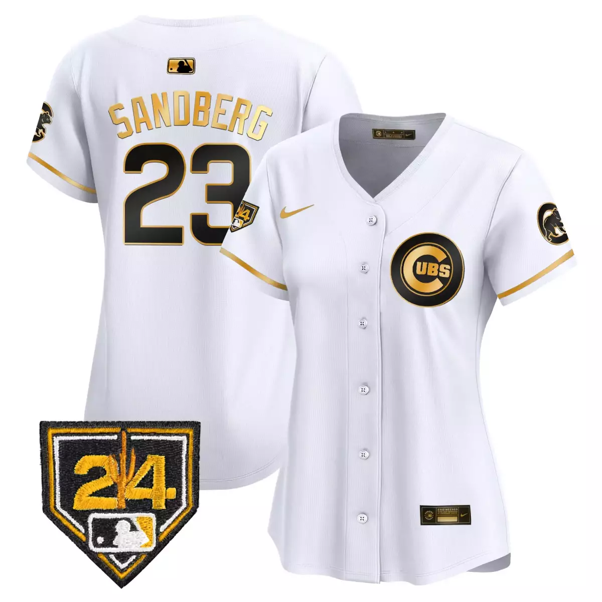 chicago cubs 23 sandberg white gold jersey 2024 spring training patch vapor premier limited all stitched qdu