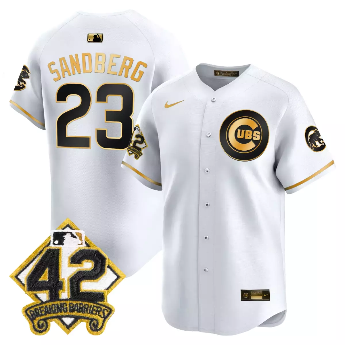chicago cubs 23 sandberg white gold jersey 2024 spring training patch vapor premier limited all stitched qdu