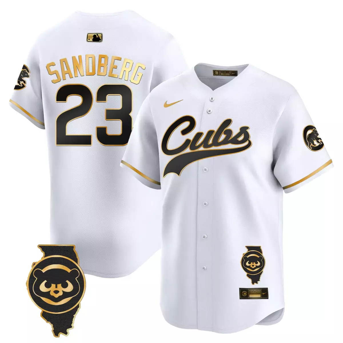chicago cubs 23 sandberg white gold jersey 2024 spring training patch vapor premier limited all stitched qdu