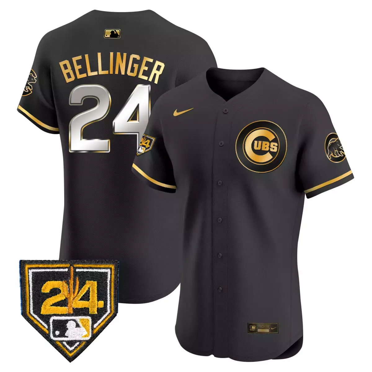 Bellinger Chicago Cubs 2024 Black Gold Jersey | Spring Training Illinois Patch | Vapor Premier Elite | Fan Gear for Men, Women & Youth