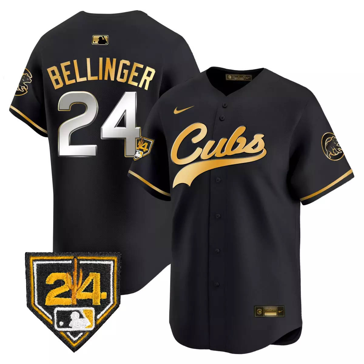 Bellinger Chicago Cubs 2024 Black Gold Jersey | Spring Training Illinois Patch | Vapor Premier Elite | Fan Gear for Men, Women & Youth