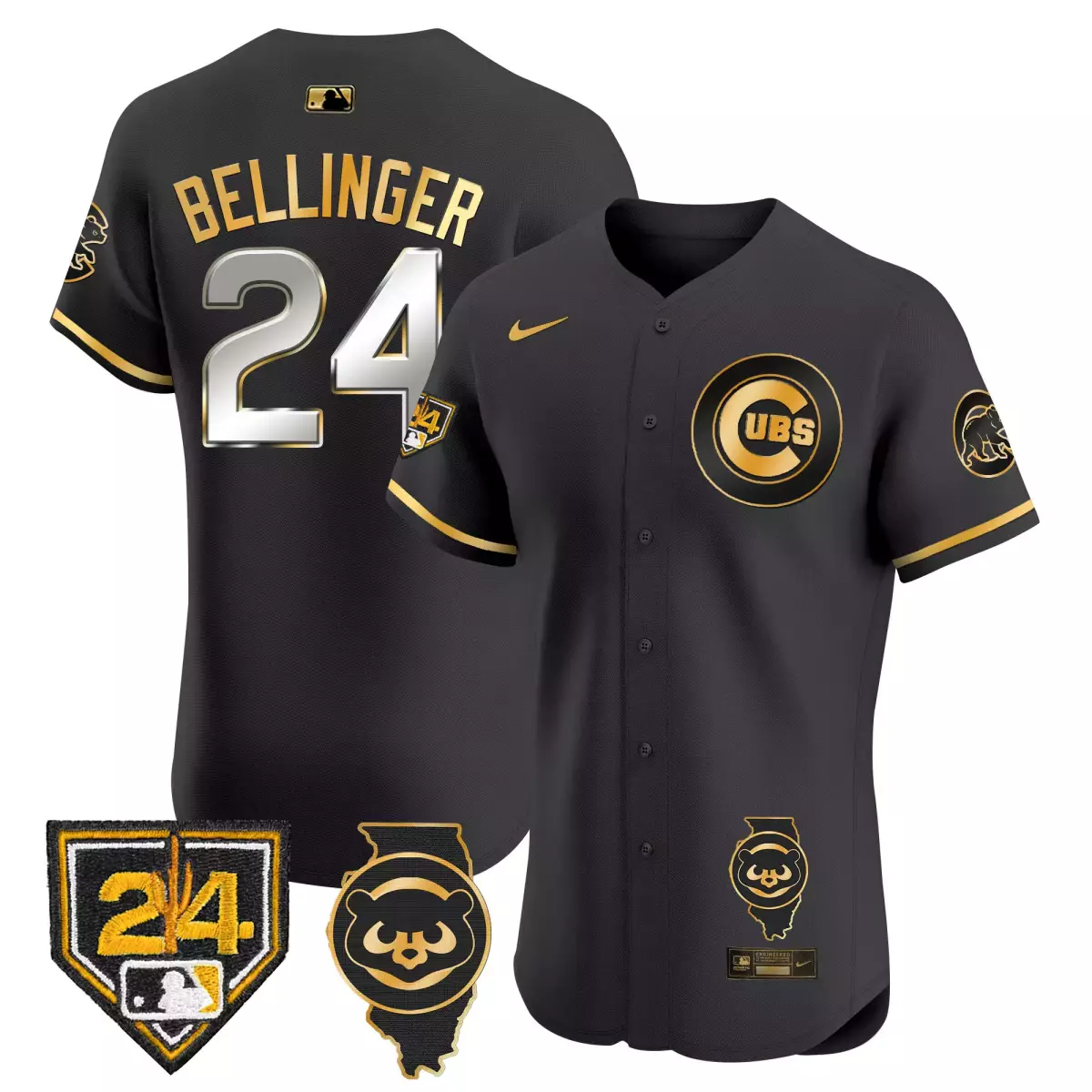 Bellinger Chicago Cubs 2024 Black Gold Jersey | Spring Training Illinois Patch | Vapor Premier Elite | Fan Gear for Men, Women & Youth