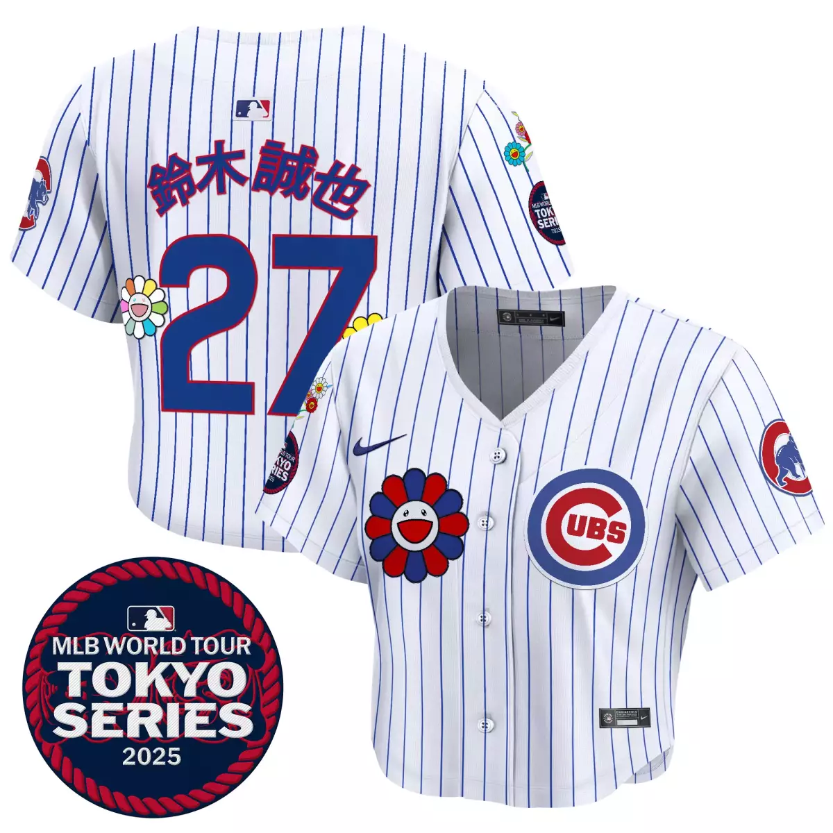 chicago cubs 27 suzuki white jersey tokyo series 2025 crop top baseball stitched oik