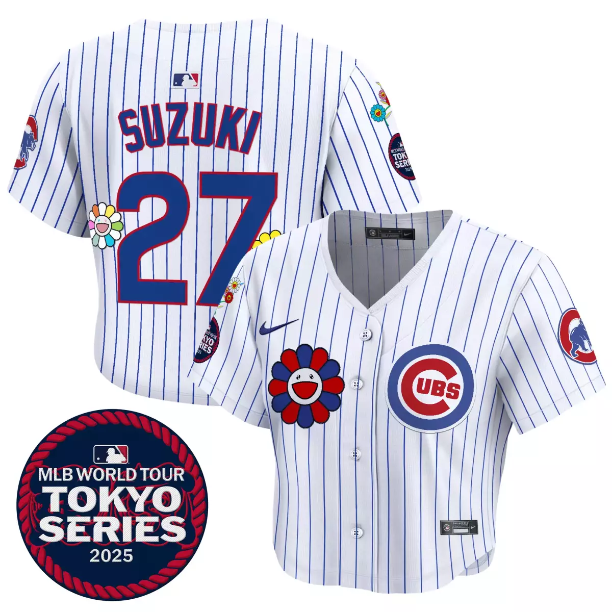 chicago cubs 27 suzuki white jersey tokyo series 2025 crop top baseball stitched oik