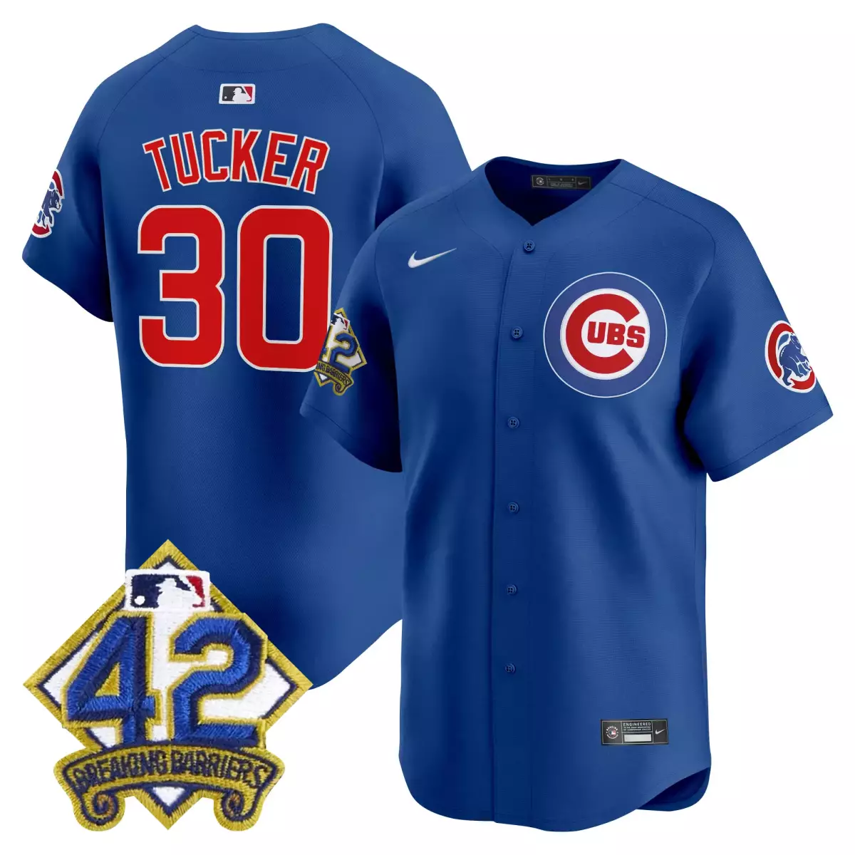 chicago cubs 30 tucker navy jersey 2025 jackie robinson patch vapor premier limited all stitched