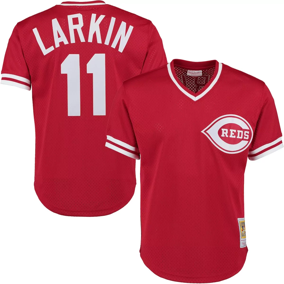 cincinnati reds barry larkin red cooperstown collection mesh batting practice button up jersey