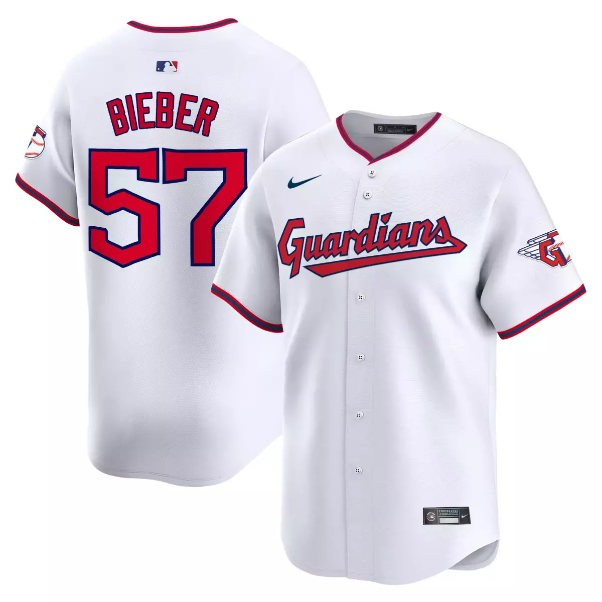 cleveland guardians 57 bieber navy jersey 2025 vapor premier limited all stitched