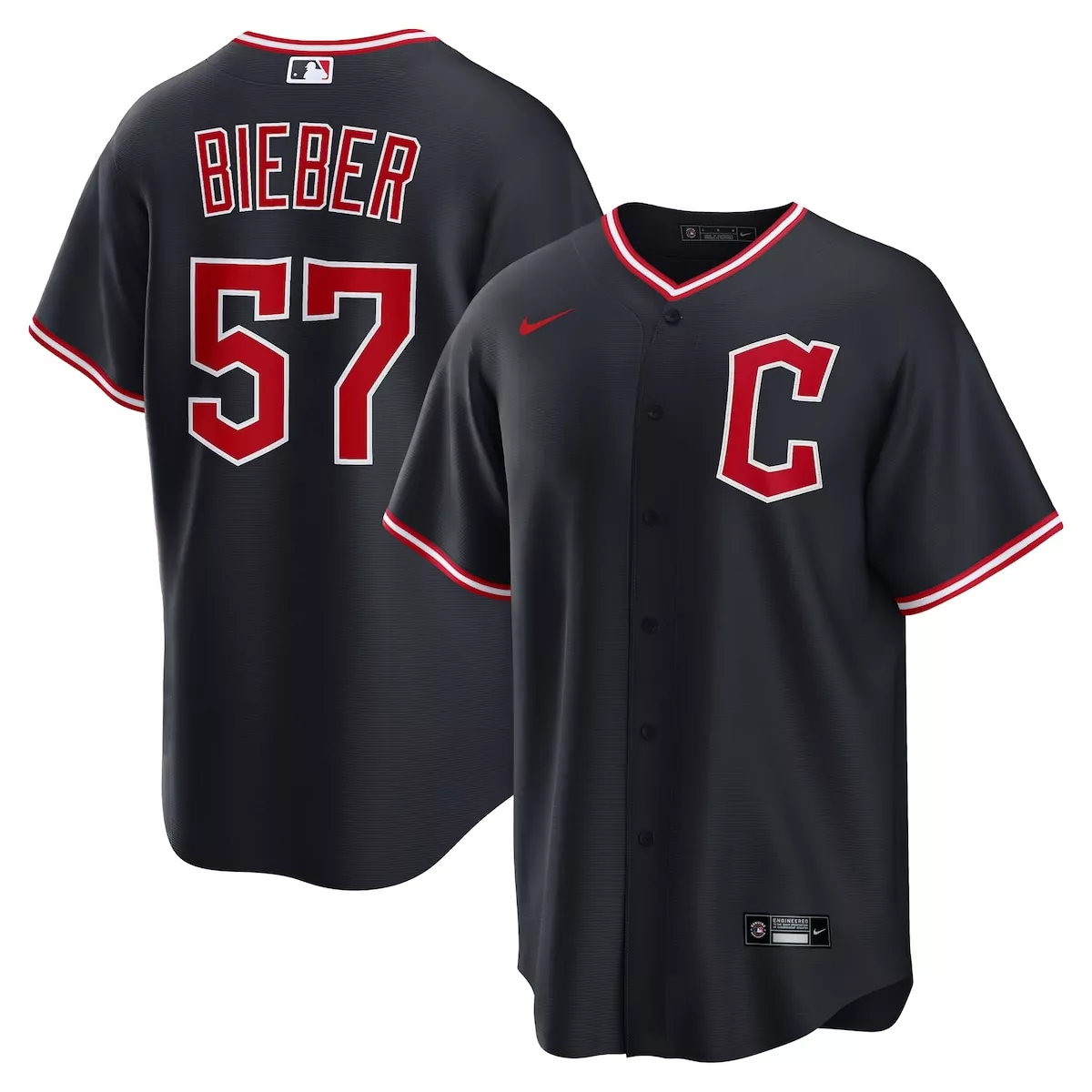 cleveland guardians shane bieber navy alternate jersey