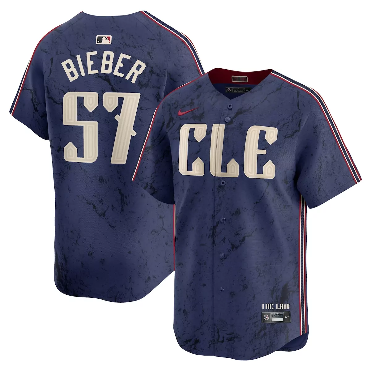 cleveland guardians shane bieber navy alternate jersey