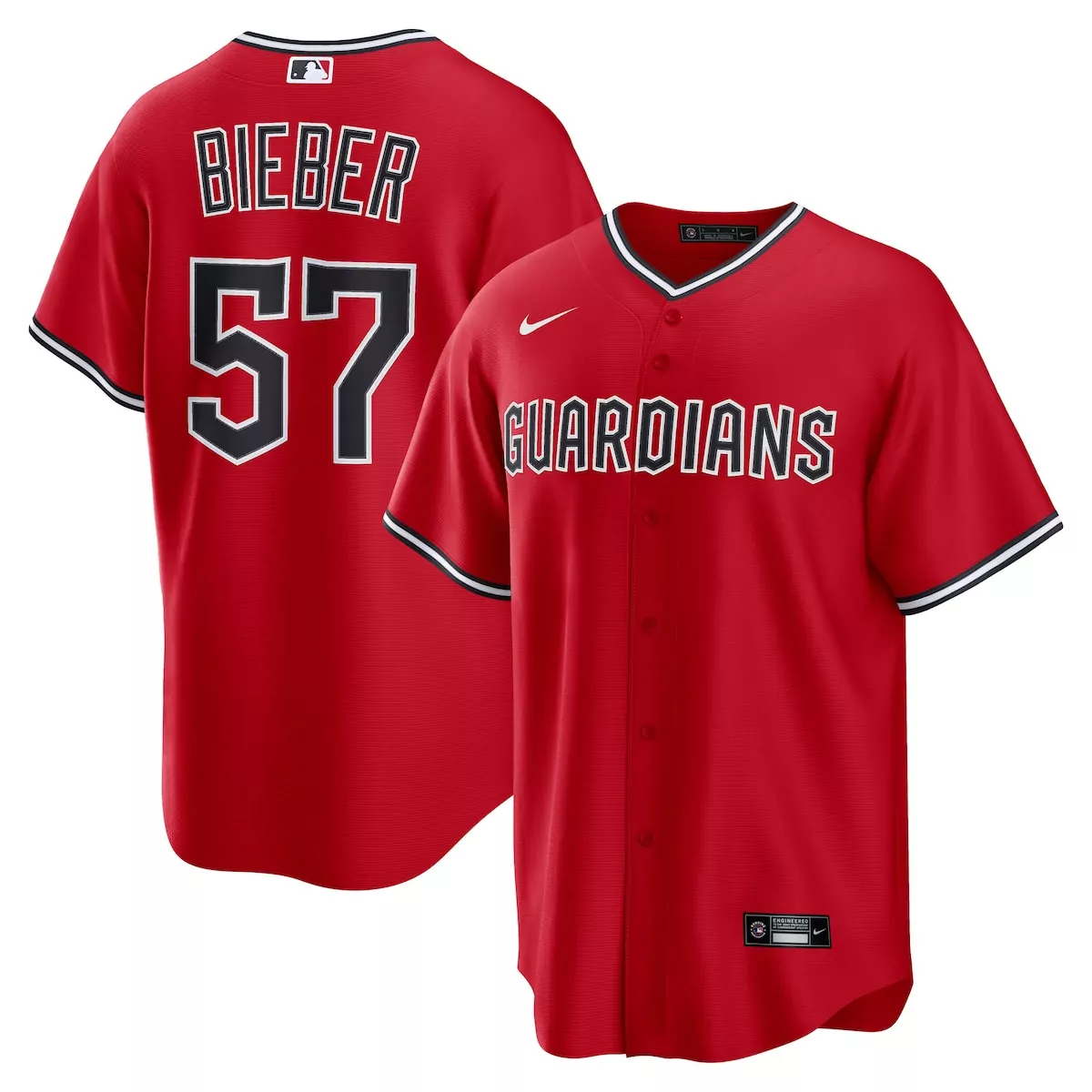 cleveland guardians shane bieber navy alternate jersey