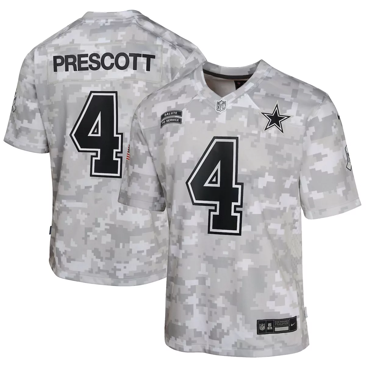 dallas cowboys dak prescott arctic camo 2024 salute to service game jersey r6l