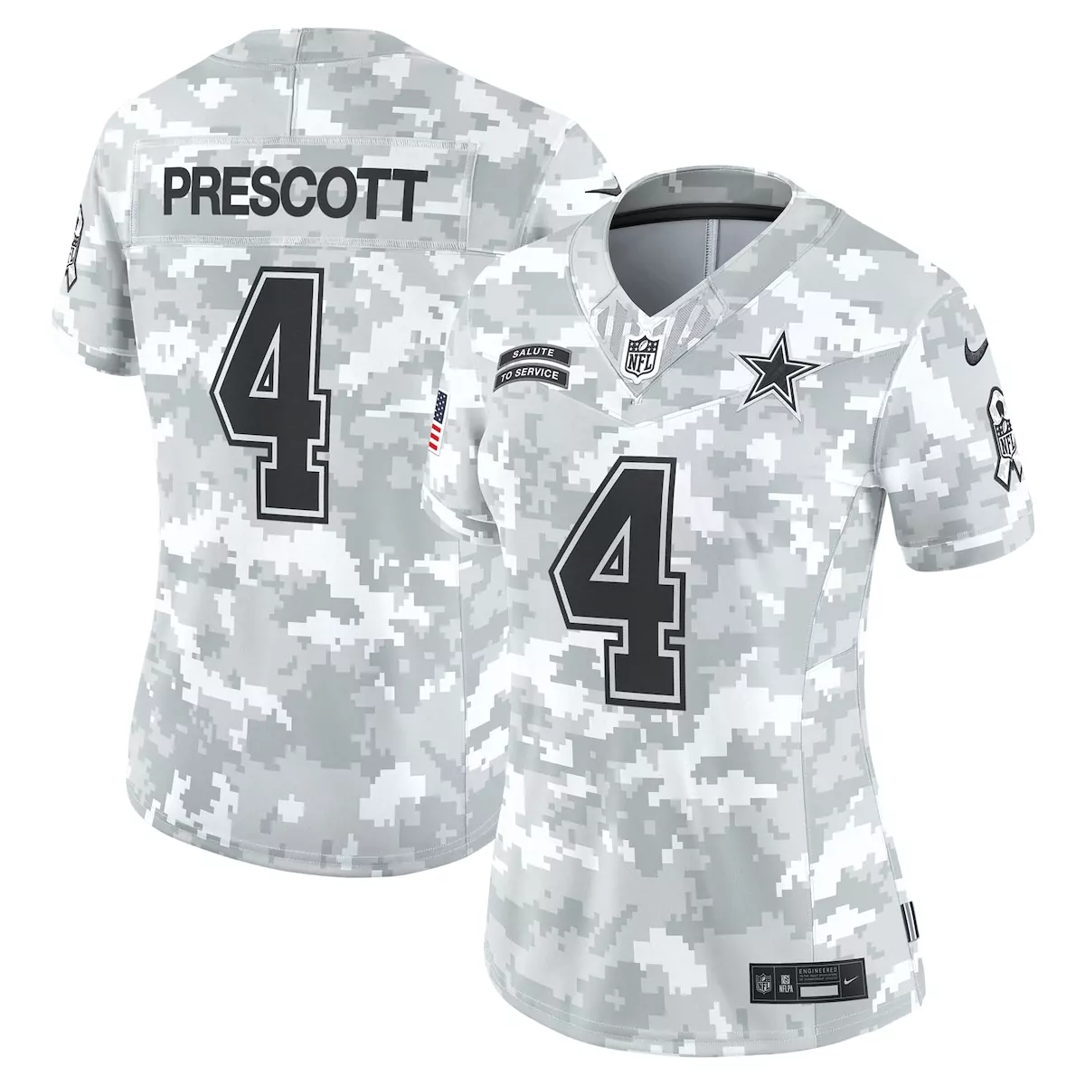 dallas cowboys dak prescott arctic camo 2024 salute to service game jersey r6l