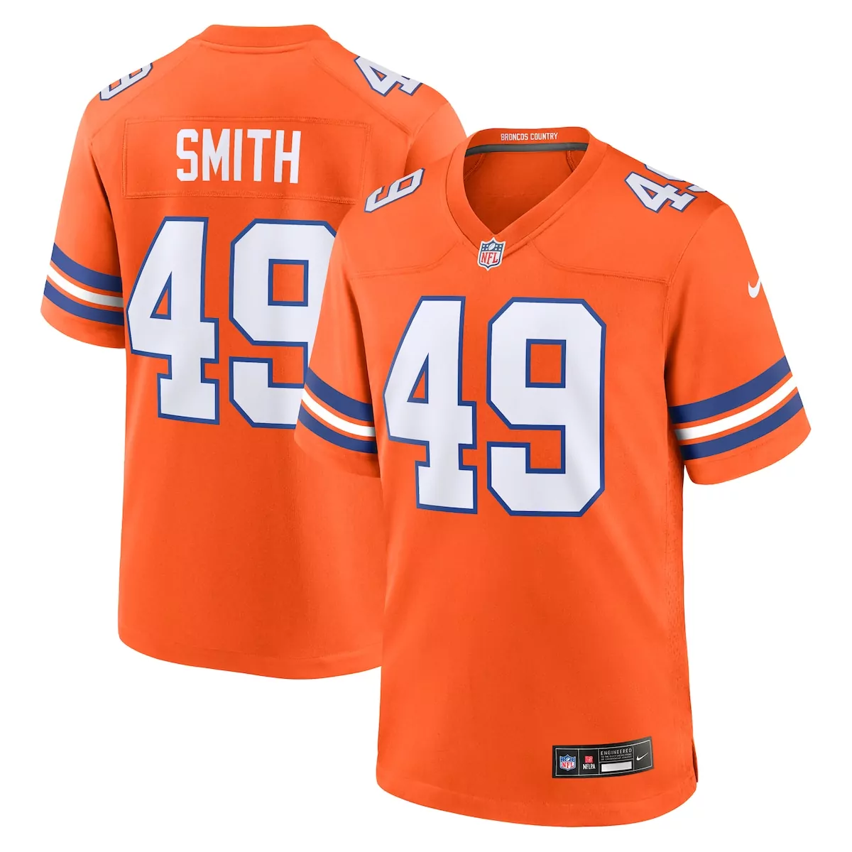 denver broncos dennis smith orange retired player alternate game jersey