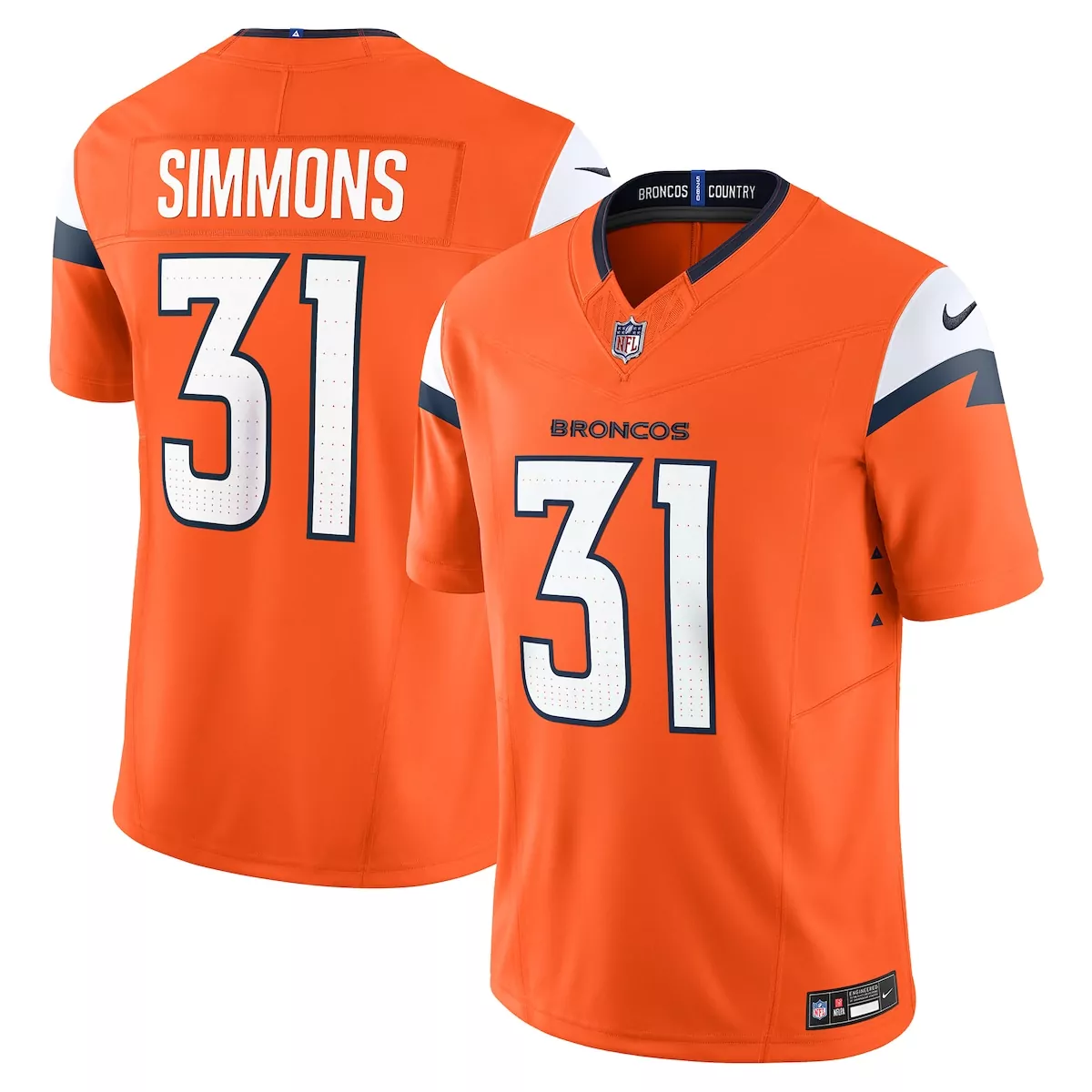 denver broncos justin simmons orange vapor f u s e limited jersey