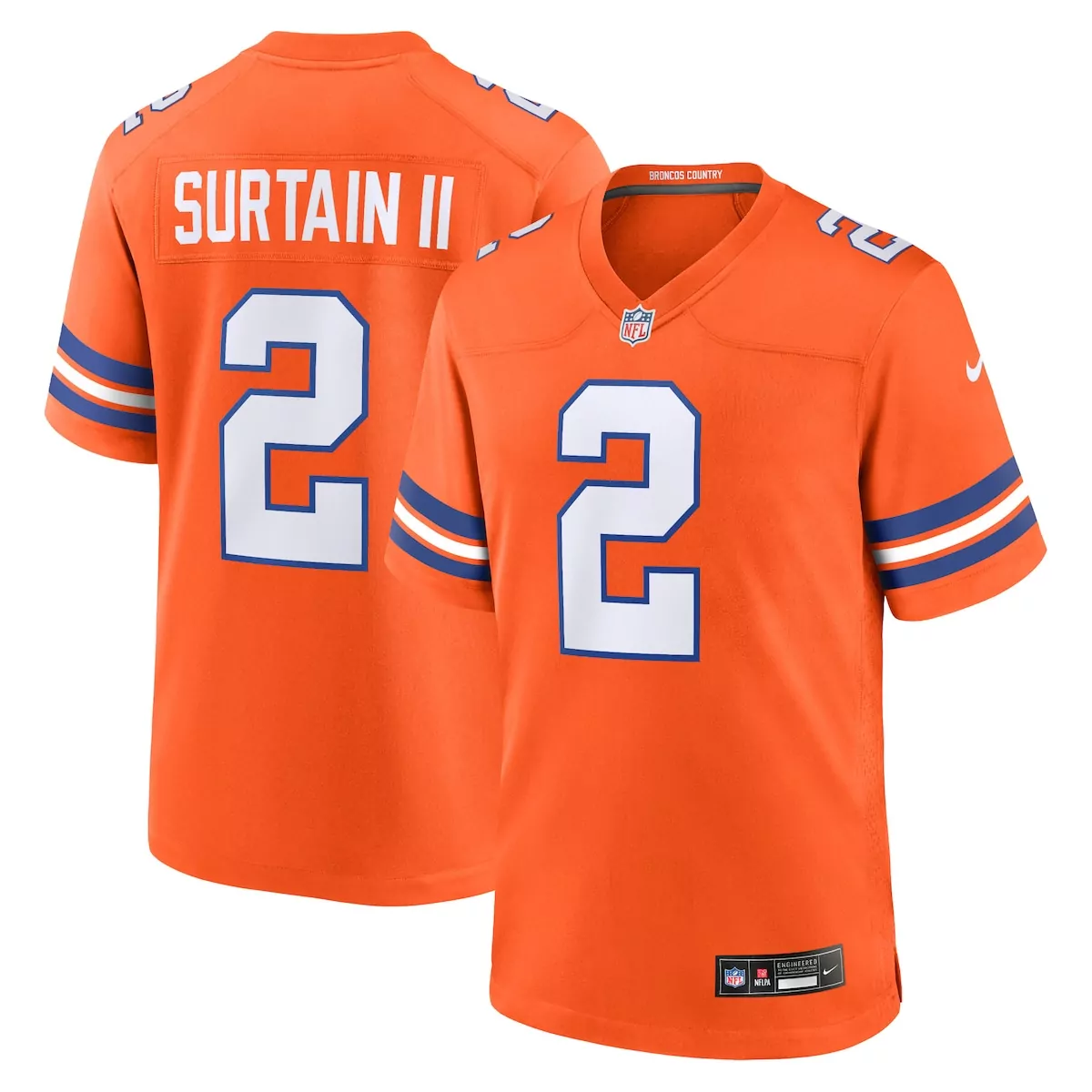 denver broncos patrick surtain ii orange mile high collection 1977 throwback player game jersey 9l3