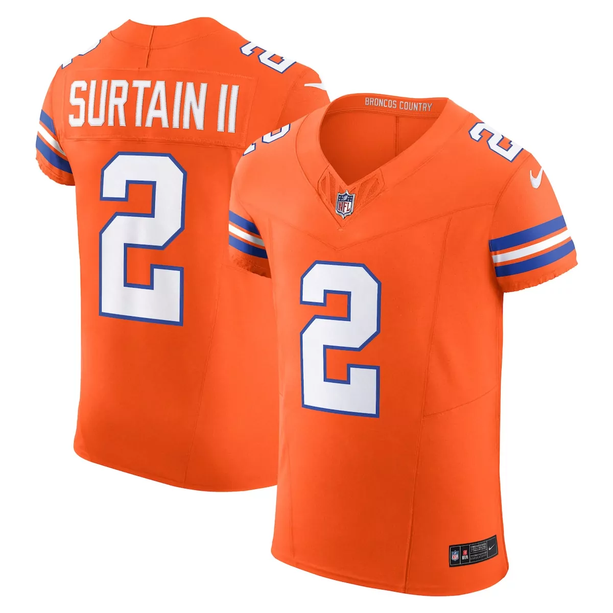 denver broncos patrick surtain ii orange mile high collection 1977 throwback player game jersey 9l3