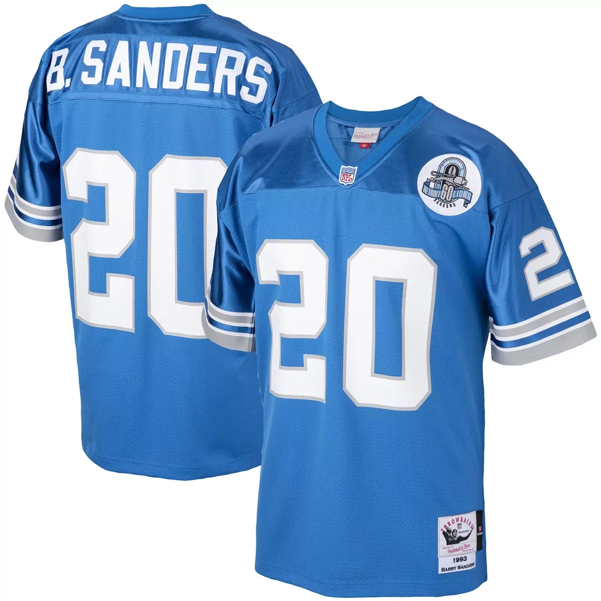 detroit lions 1993 barry sanders blue throwback retired player jersey mi7