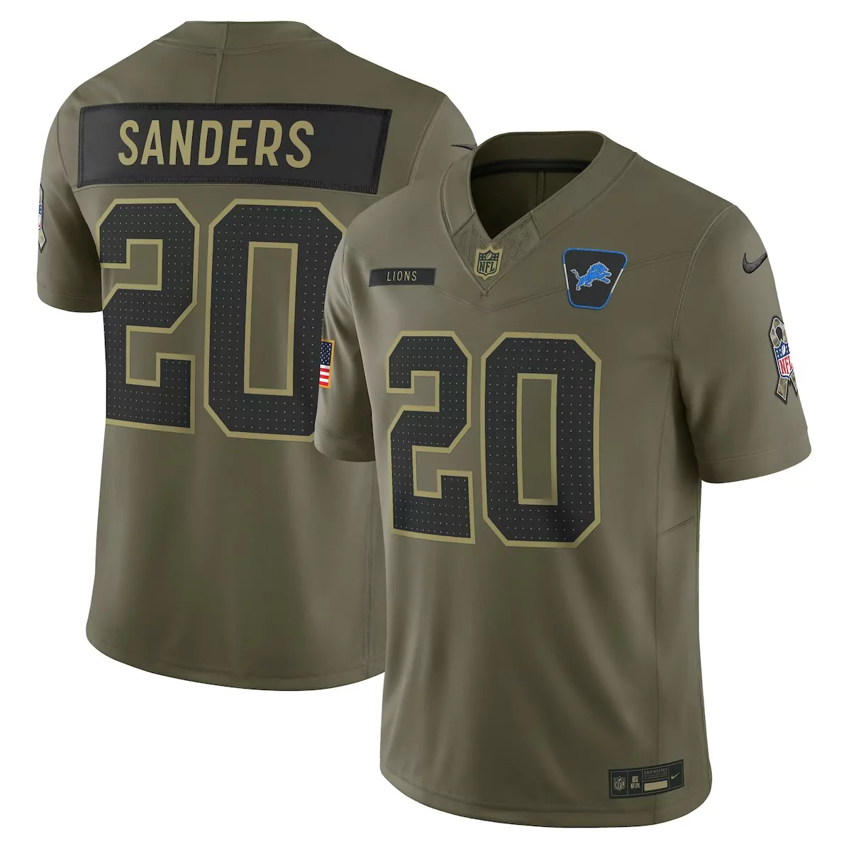 detroit lions barry sanders olive 2025 salute to service retired limited jersey b5w