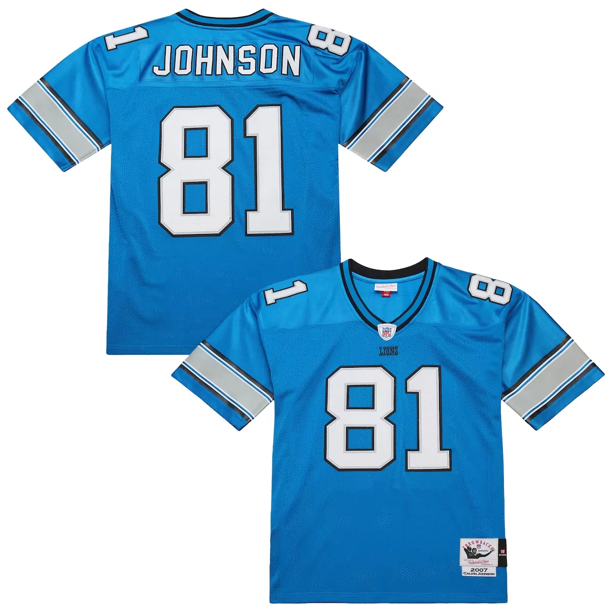 detroit lions calvin johnson blue 2007 throwback retired player jersey