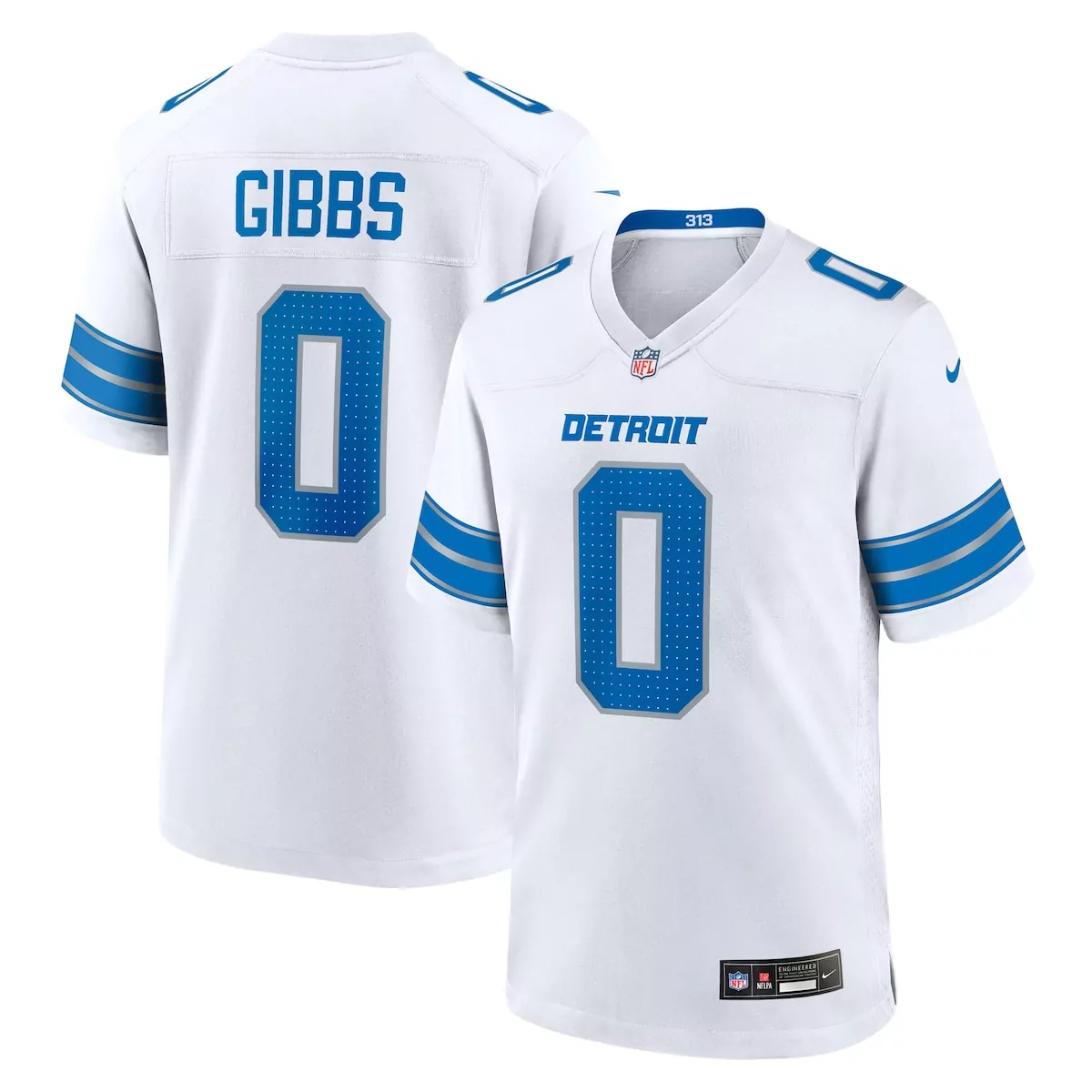 detroit lions jahmyr gibbs white game player jersey