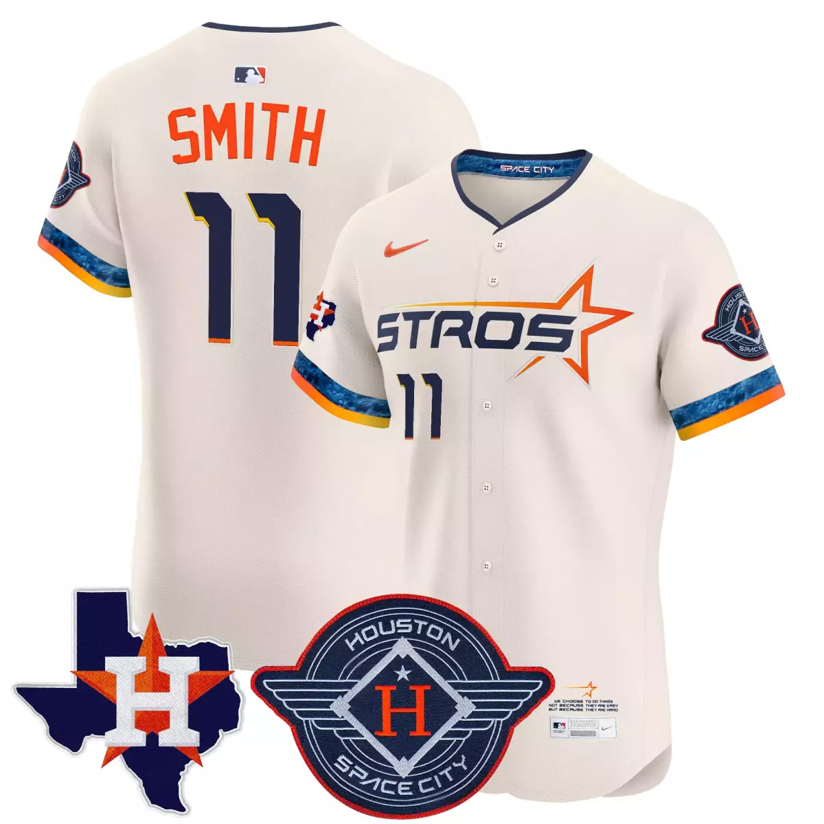 houston astros 11 smith cream jersey 2025 city connect texas patch vapor premier elite all stitched