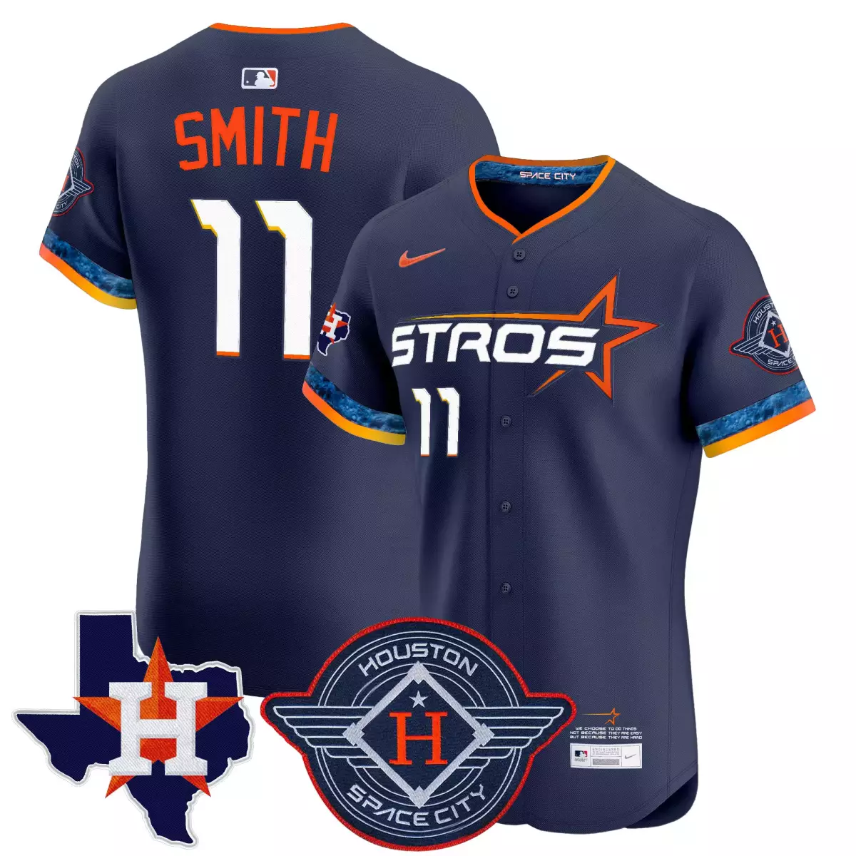 houston astros 11 smith navy jersey 2025 city connect texas patch vapor premier elite all stitched