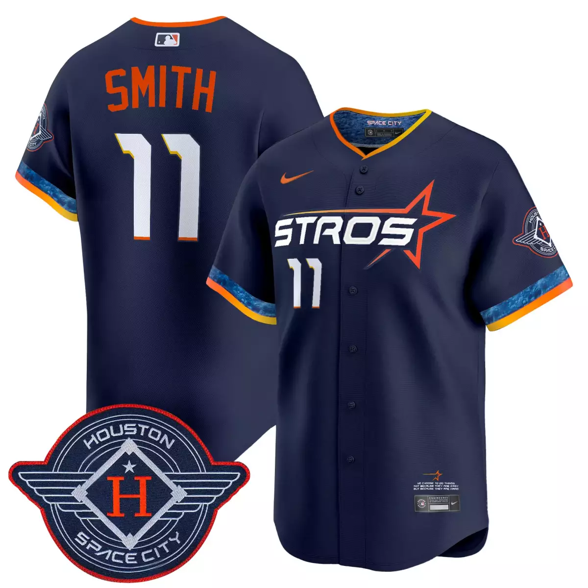 houston astros 11 smith navy jersey 2025 city connect vapor premier limited all stitched sqj