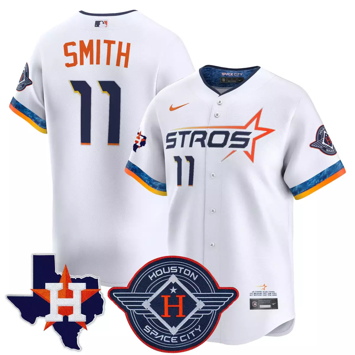 houston astros 11 smith white jersey 2025 city connect texas patch vapor premier limited all stitched 52