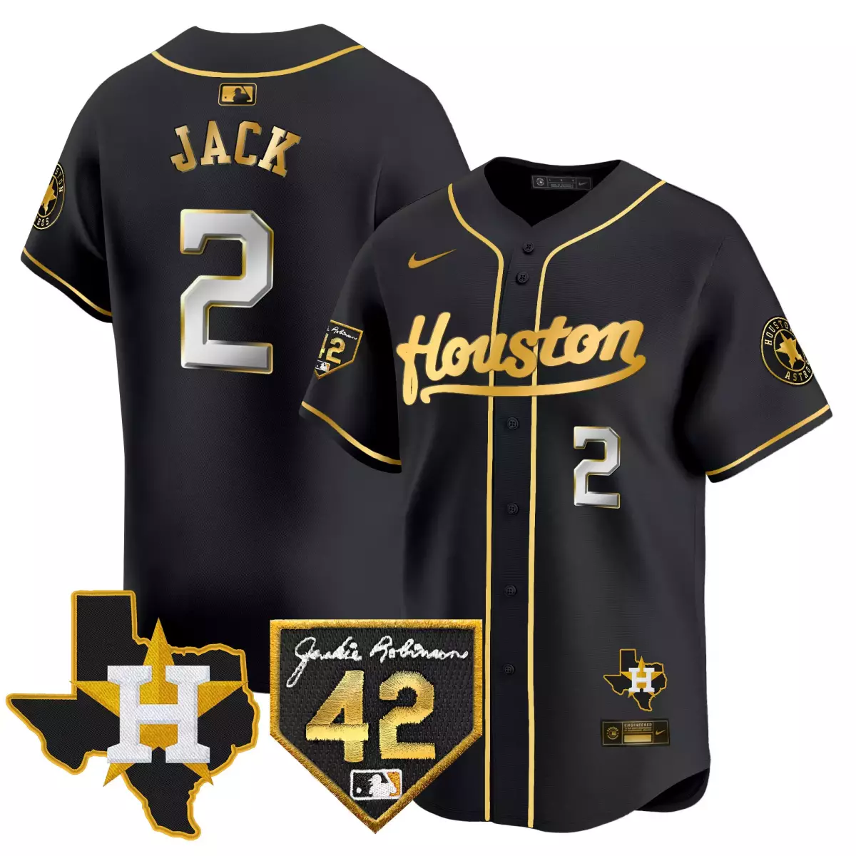 houston astros 2 jack black gold jersey 2024 jackie robinson patch vapor premier limited all stitched 6r0