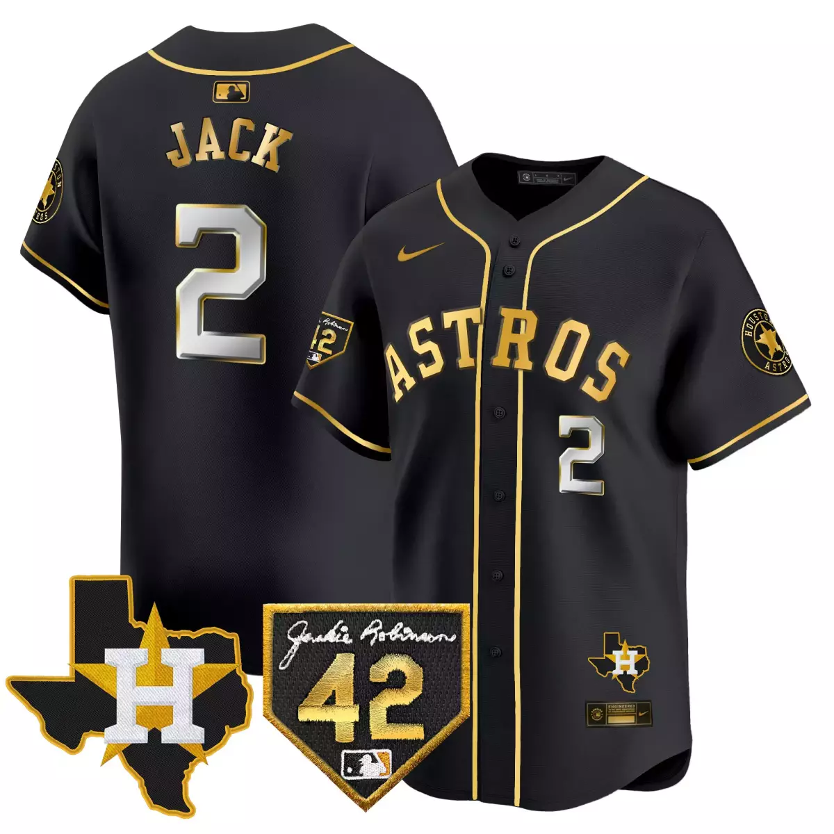 houston astros 2 jack black gold jersey 2024 jackie robinson patch vapor premier limited all stitched 6r0