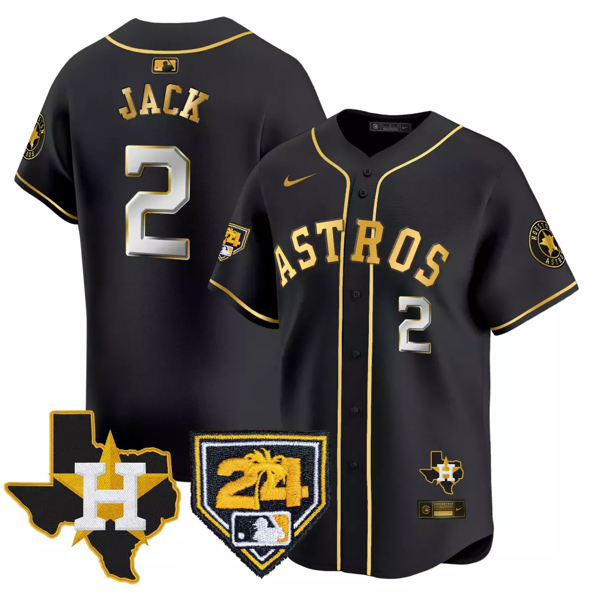 houston astros 2 jack black gold jersey 2024 jackie robinson patch vapor premier limited all stitched 6r0