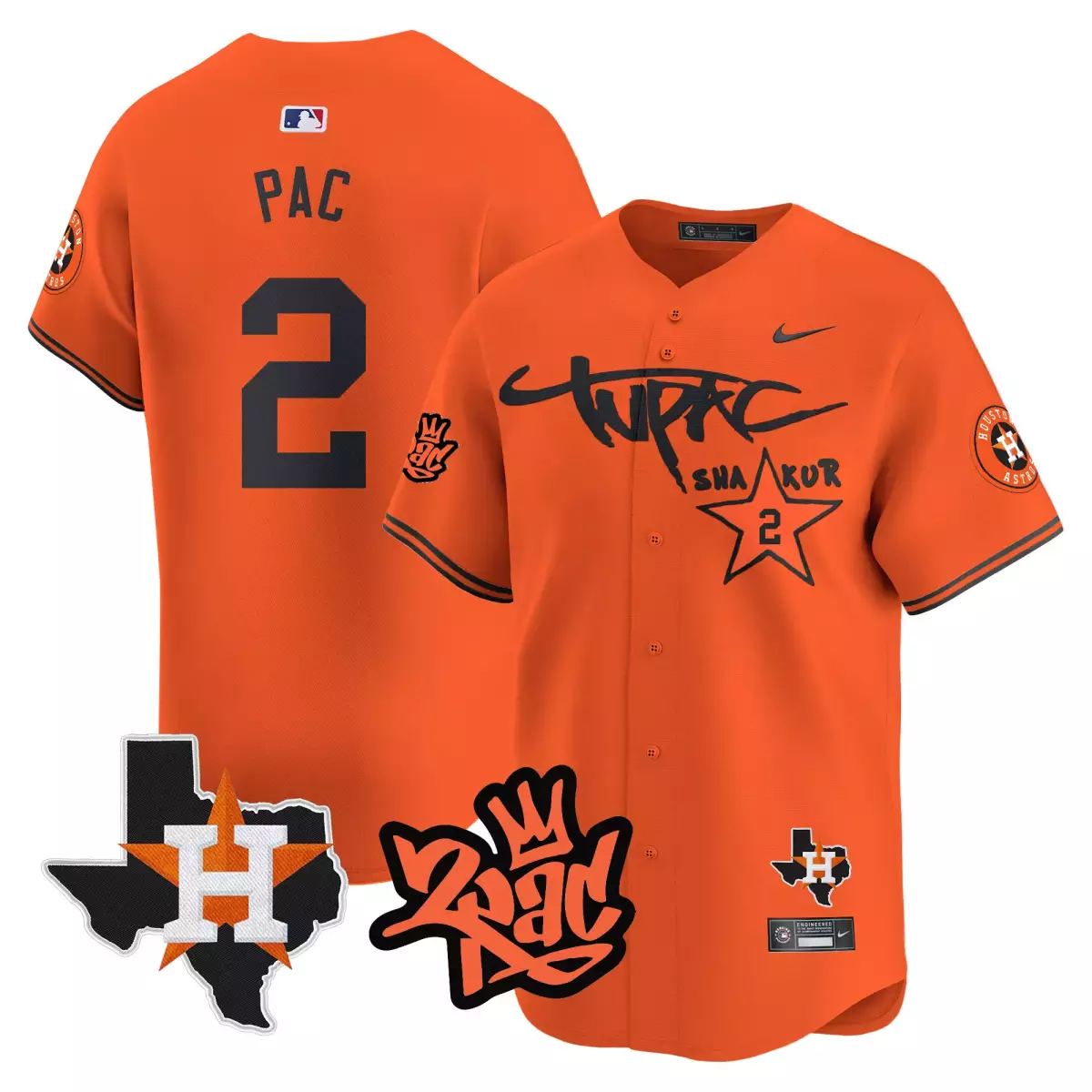 houston astros 2 pac orange jersey tupac shakur vapor premier limited all stitched