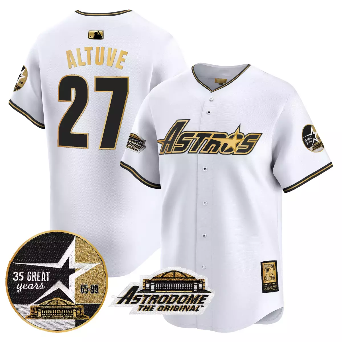 houston astros 27 altuve white gold jersey 1999 throwback 35th astrodome patch vapor premier limited v3 all stitched txc