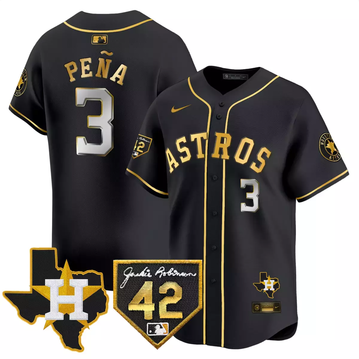 houston astros 3 pena black gold jersey 2024 robinson texas patch vapor premier limited all stitched