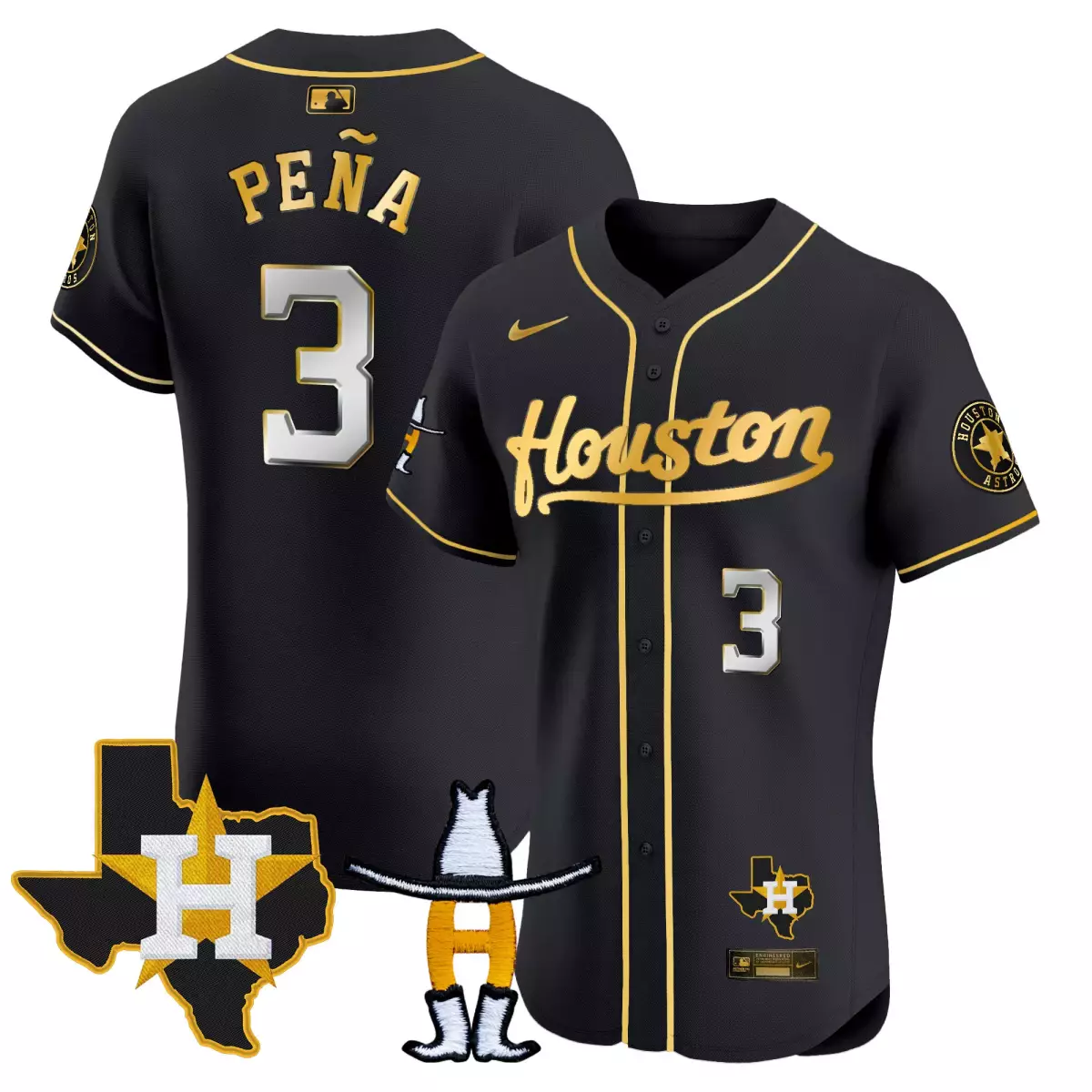 houston astros 3 pena black gold jersey rodeo patch vapor premier elite all stitched