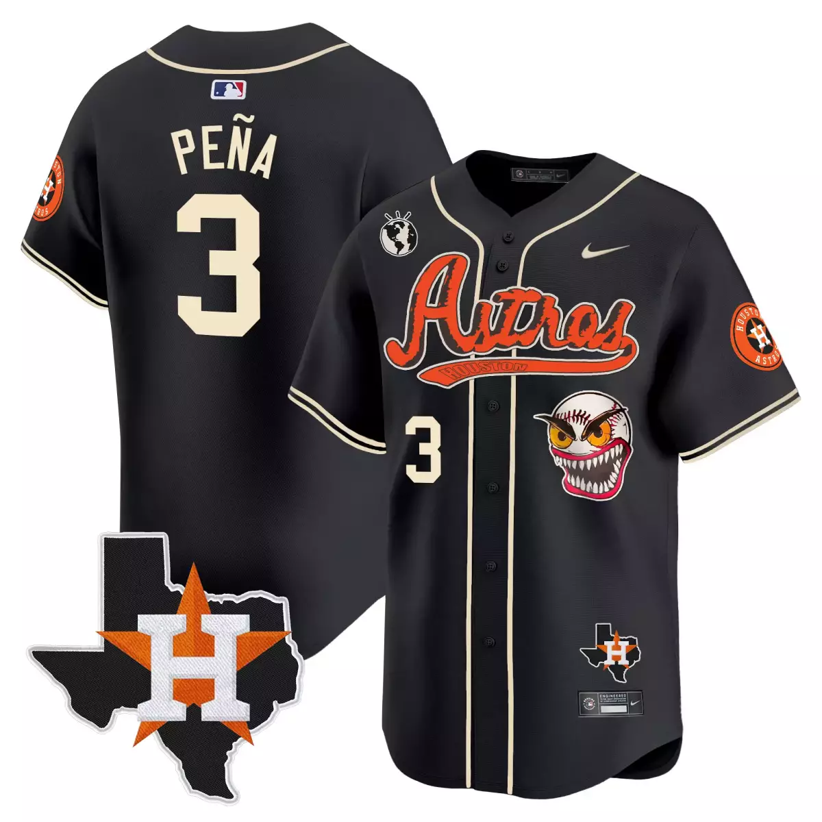 houston astros 3 pena black jersey cactus jack style vapor premier limited v2 stitched
