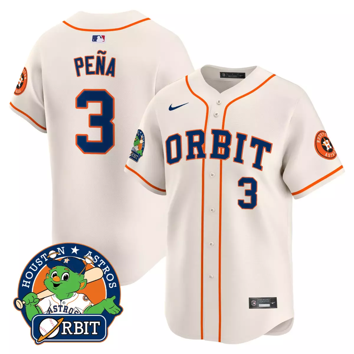 houston astros 3 pena cream jersey orbit patch vapor premier limited all stitched