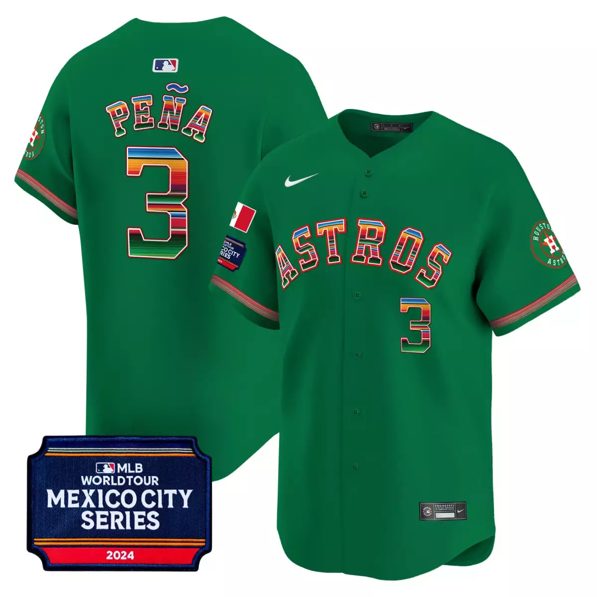 houston astros 3 pena green jersey 2024 mexico city series patch vapor premier limited all stitched