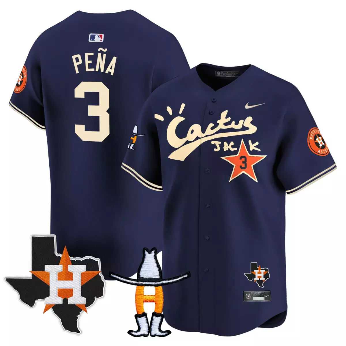 houston astros 3 pena navy jersey cactus jack rodeo patch vapor premier limited all stitched