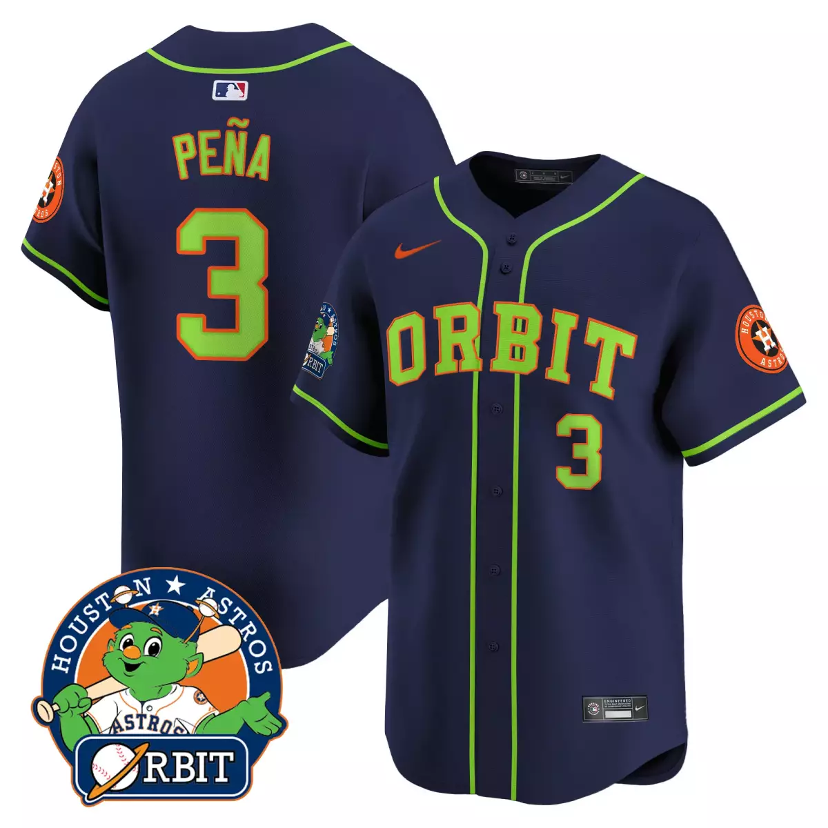 houston astros 3 pena navy jersey orbit patch vapor premier limited all stitched w4s