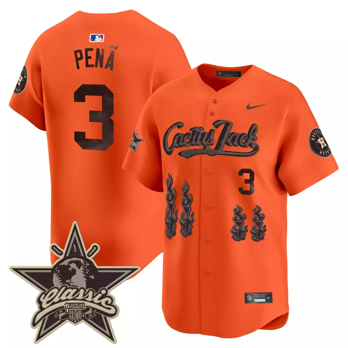 houston astros 3 pena orange jersey cactus jack 2025 vapor premier limited all stitched