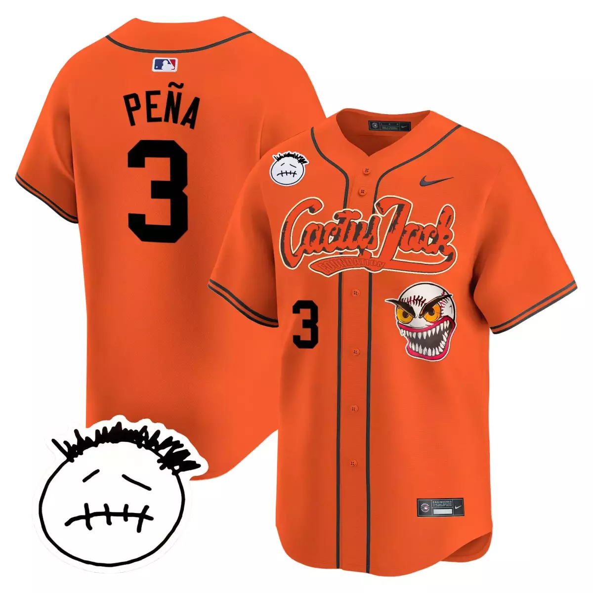 houston astros 3 pena orange jersey cactus jack patch vapor premier limited v3 stitched
