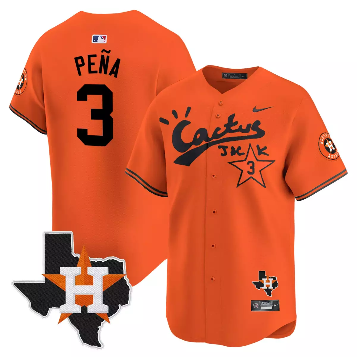 houston astros 3 pena orange jersey cactus jack patch vapor premier limited v7 stitched g4b