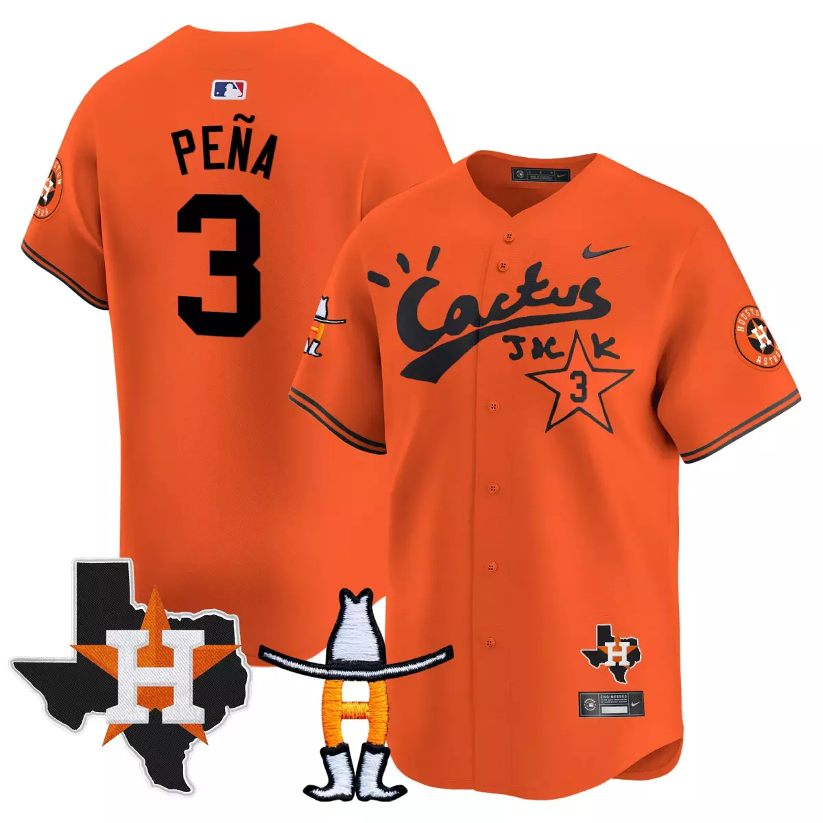 houston astros 3 pena orange jersey cactus jack rodeo patch vapor premier limited all stitched